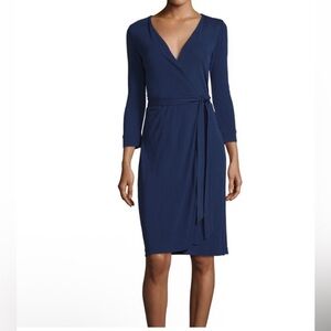$368 DVF Dress Diane von Furstenberg blue Julian Two 2 II mini stretch wrap sz 2